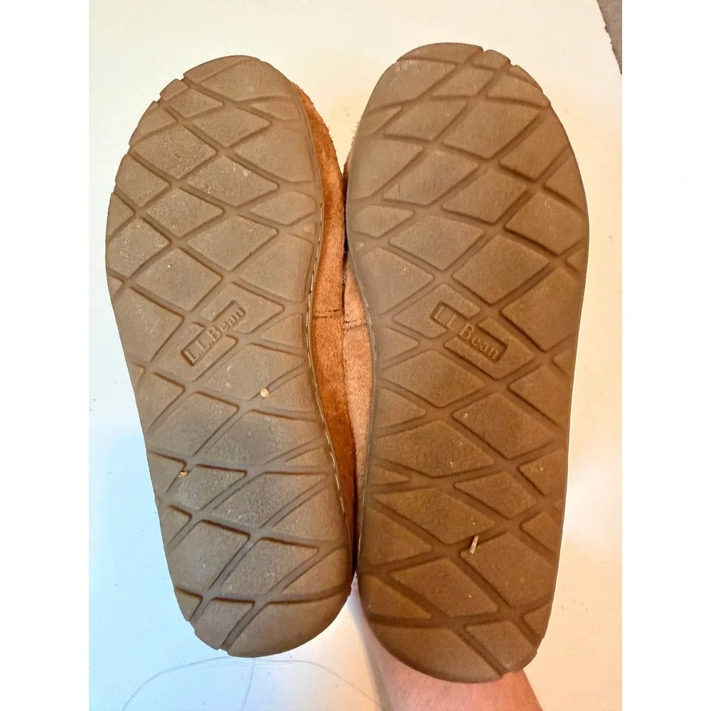 L.L.Bean Wicked Good Moccasin Mens Size 7‎ Brown Shearling Suede Slippers